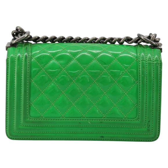 CHANEL Matelasse Chain Shoulder Bag Patent leather Green CC Auth 179242