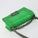CHANEL Matelasse Chain Shoulder Bag Patent leather Green CC Auth 179242-6