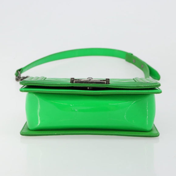 CHANEL Matelasse Chain Shoulder Bag Patent leather Green CC Auth 179242