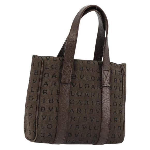 BVLGARI Logo Mania Hand Bag Canvas Brown Auth 179248A