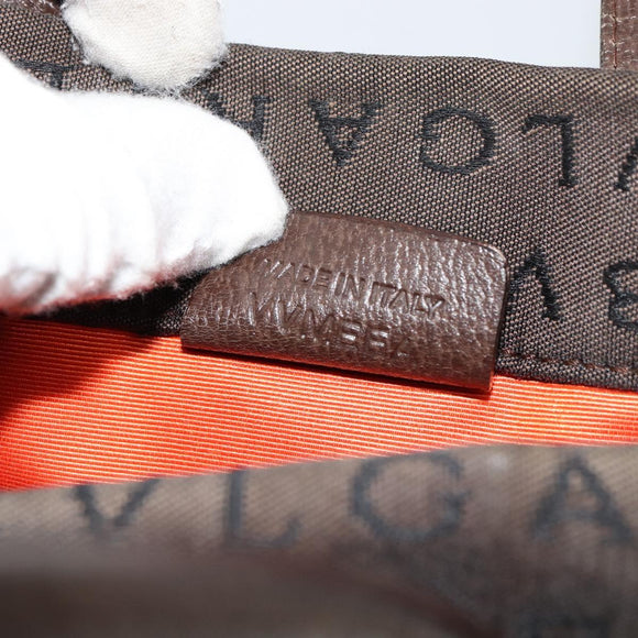 BVLGARI Logo Mania Hand Bag Canvas Brown Auth 179248A