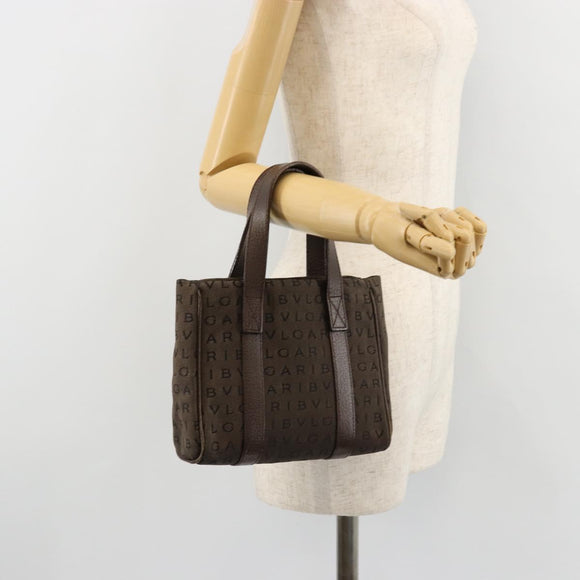 BVLGARI Logo Mania Hand Bag Canvas Brown Auth 179248A