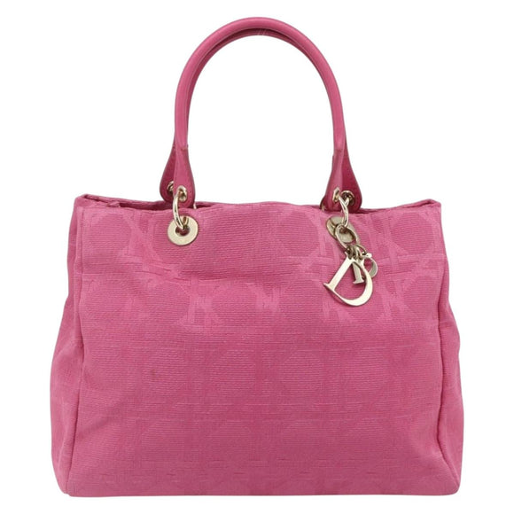 Christian Dior Lady Dior Hand Bag Canvas Pink Gold Auth 179251A