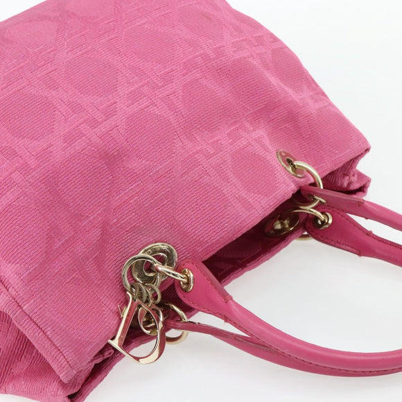 Christian Dior Lady Dior Hand Bag Canvas Pink Gold Auth 179251A