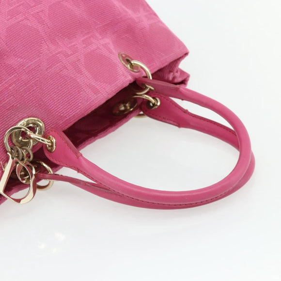 Christian Dior Lady Dior Hand Bag Canvas Pink Gold Auth 179251A