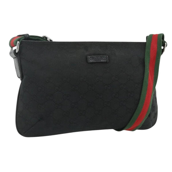 GUCCI Web Sherry Line GG Canvas Shoulder Bag Black Red Green 189749 Auth 179252
