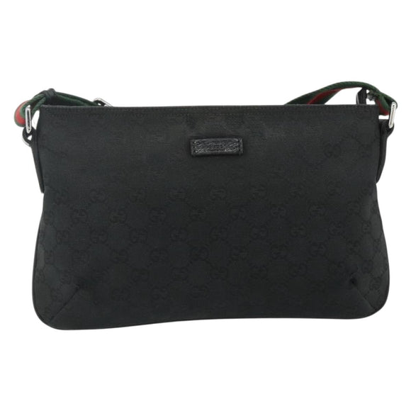 GUCCI Web Sherry Line GG Canvas Shoulder Bag Black Red Green 189749 Auth 179252