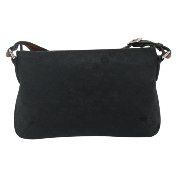 GUCCI Web Sherry Line GG Canvas Shoulder Bag Black Red Green 189749 Auth 179252