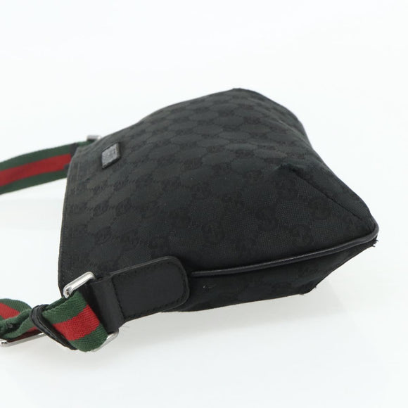 GUCCI Web Sherry Line GG Canvas Shoulder Bag Black Red Green 189749 Auth 179252