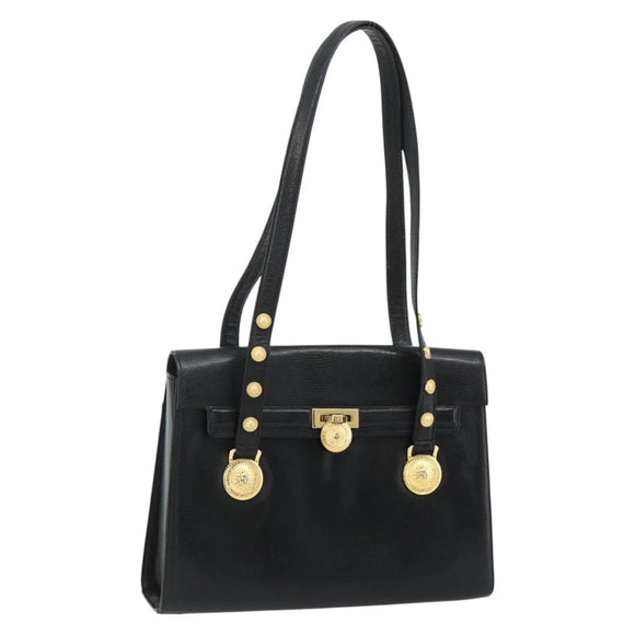 Gianni Versace Tote Bag Leather Black Gold Auth 179254A