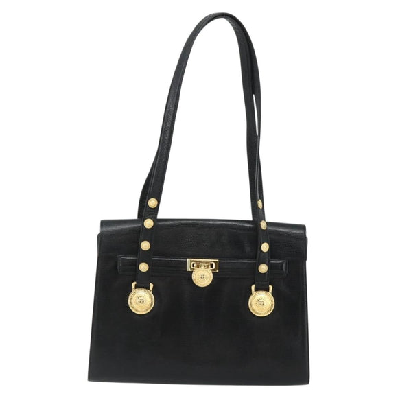 Gianni Versace Tote Bag Leather Black Gold Auth 179254A