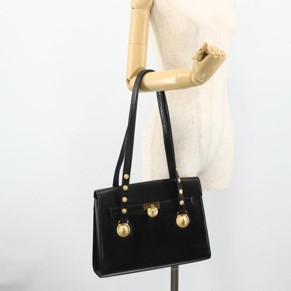 Gianni Versace Tote Bag Leather Black Gold Auth 179254A