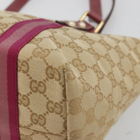GUCCI GG Canvas Sherry Line Tragetasche Beige Gold Rosa 137395 Auth 179258