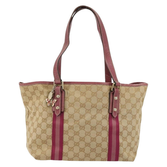 GUCCI GG Canvas Sherry Line Tragetasche Beige Gold Rosa 137395 Auth 179258