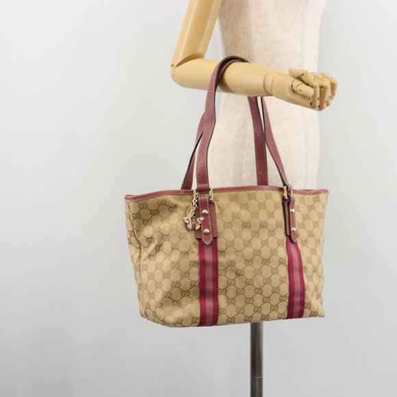 GUCCI GG Canvas Sherry Line Tragetasche Beige Gold Rosa 137395 Auth 179258