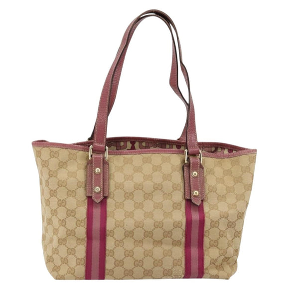 GUCCI GG Canvas Sherry Line Tragetasche Beige Gold Rosa 137395 Auth 179258