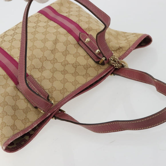 GUCCI GG Canvas Sherry Line Tragetasche Beige Gold Rosa 137395 Auth 179258