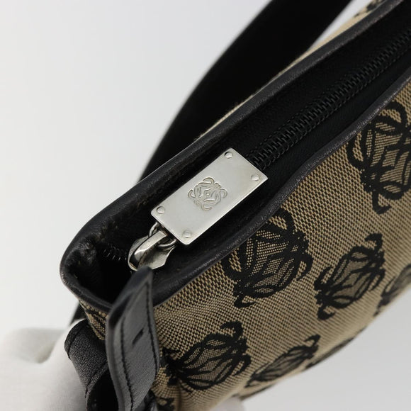LOEWE Anagram Shoulder Bag Canvas Silver Beige Auth 179259A