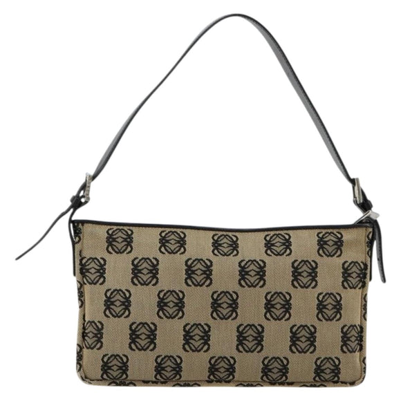 LOEWE Anagram Shoulder Bag Canvas Silver Beige Auth 179259A
