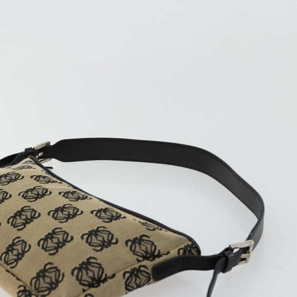LOEWE Anagram Shoulder Bag Canvas Silver Beige Auth 179259A