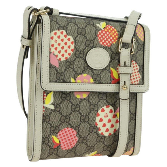 GUCCI GG Supreme Apple Messenger Bag PVC Leather Beige Gold 625782 Auth 179262M