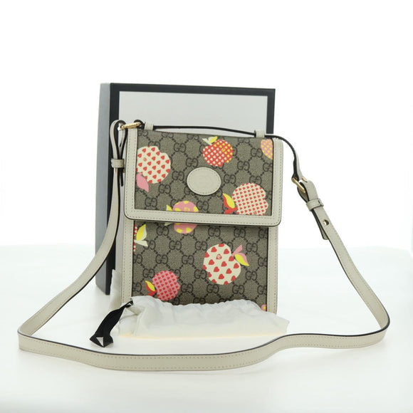 GUCCI GG Supreme Apple Messenger Bag PVC Leather Beige Gold 625782 Auth 179262M