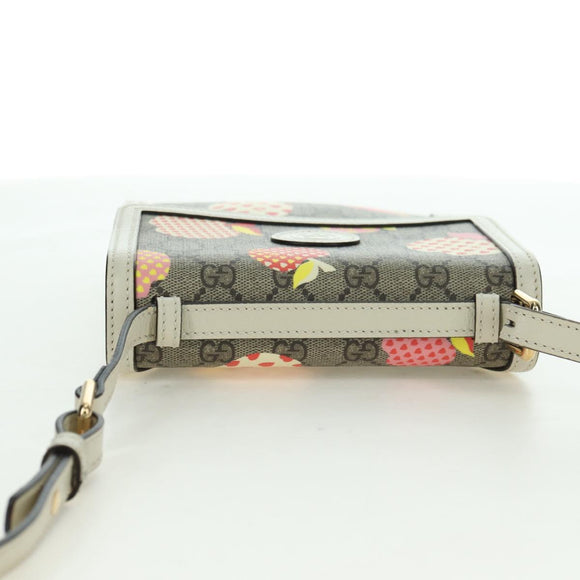 GUCCI GG Supreme Apple Messenger Bag PVC Leather Beige Gold 625782 Auth 179262M