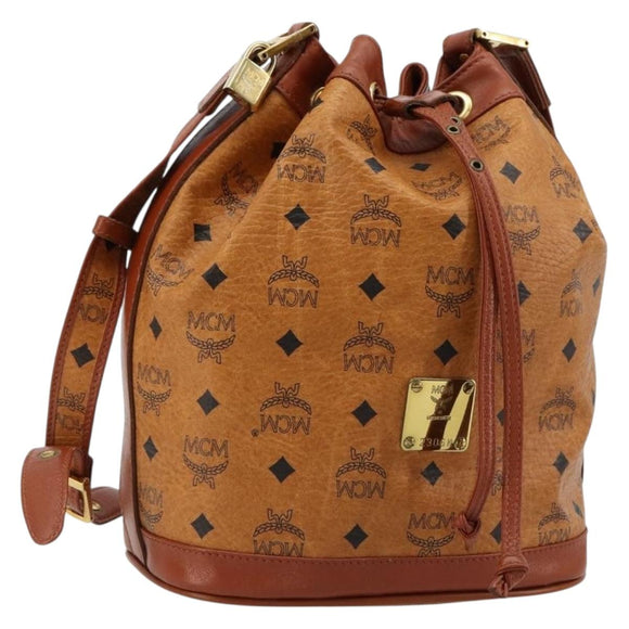 MCM Vicetos Logogram Shoulder Bag PVC Leather Brown Gold Auth 179264A