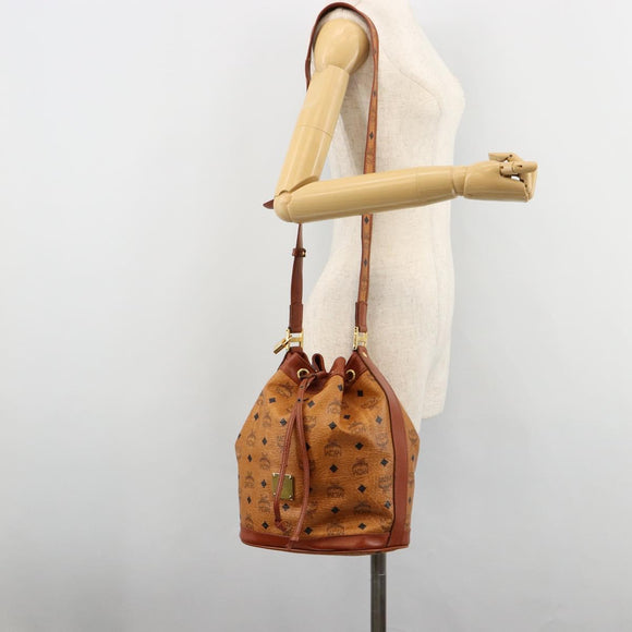 MCM Vicetos Logogram Shoulder Bag PVC Leather Brown Gold Auth 179264A