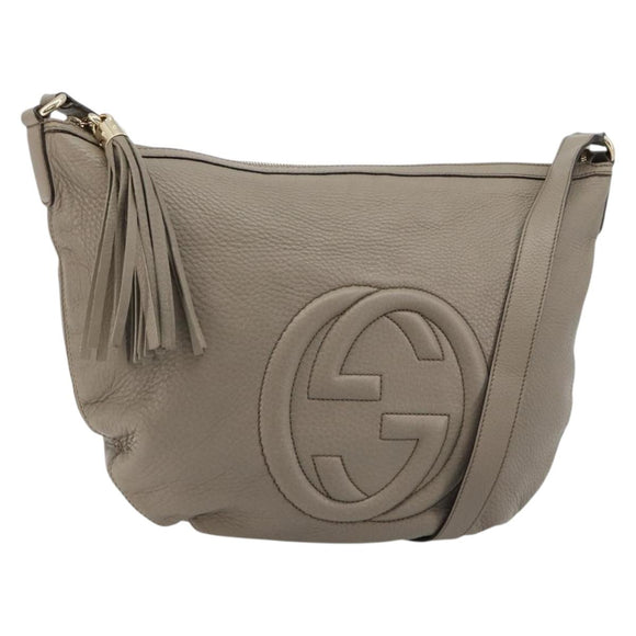 GUCCI Soho Shoulder Bag Leather Gray Gold 295175 Auth 179265A