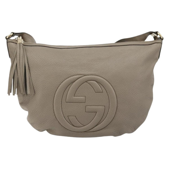 GUCCI Soho Shoulder Bag Leather Gray Gold 295175 Auth 179265A