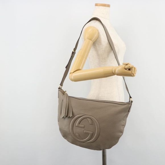 GUCCI Soho Shoulder Bag Leather Gray Gold 295175 Auth 179265A