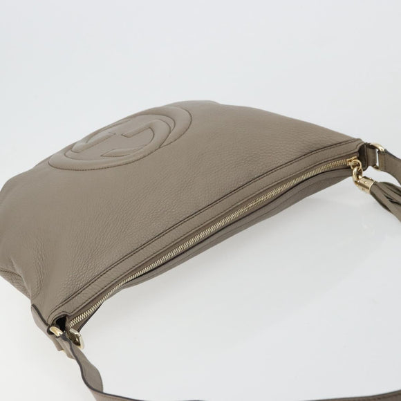 GUCCI Soho Shoulder Bag Leather Gray Gold 295175 Auth 179265A