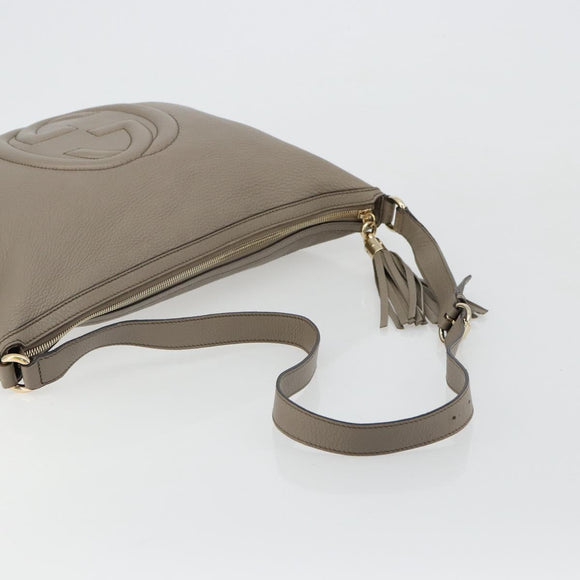 GUCCI Soho Shoulder Bag Leather Gray Gold 295175 Auth 179265A