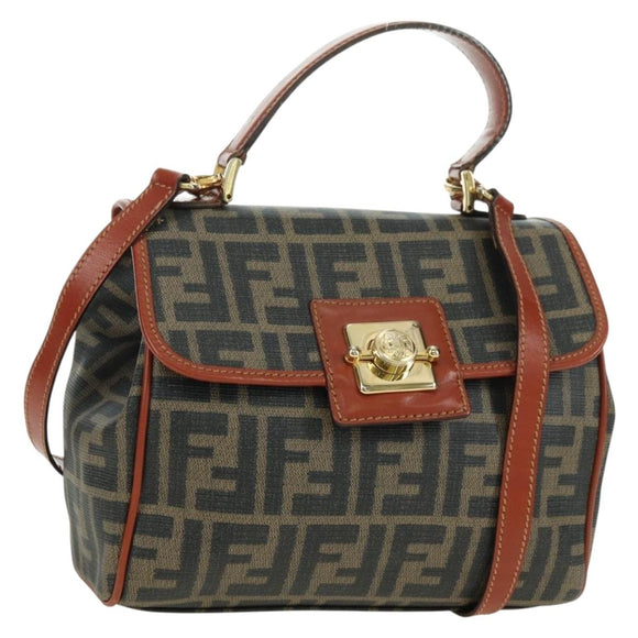 FENDI Zucca Canvas Shoulder Bag Black Brown Auth 179273V