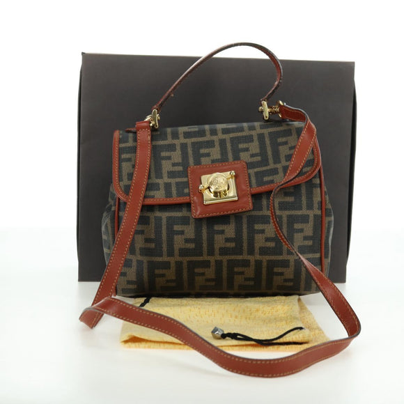 FENDI Zucca Canvas Shoulder Bag Black Brown Auth 179273V