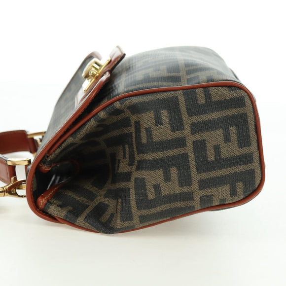 FENDI Zucca Canvas Shoulder Bag Black Brown Auth 179273V