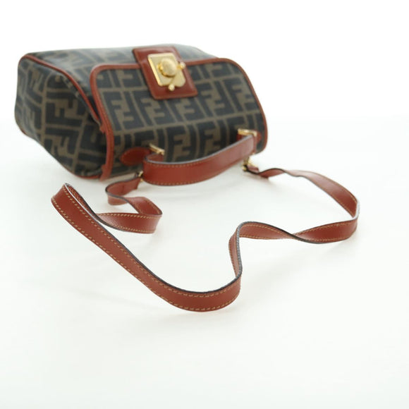 FENDI Zucca Canvas Shoulder Bag Black Brown Auth 179273V