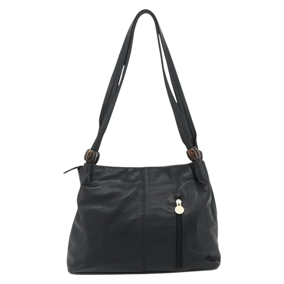 VERSACE Shoulder Bag Leather Black Gold Auth 179275A