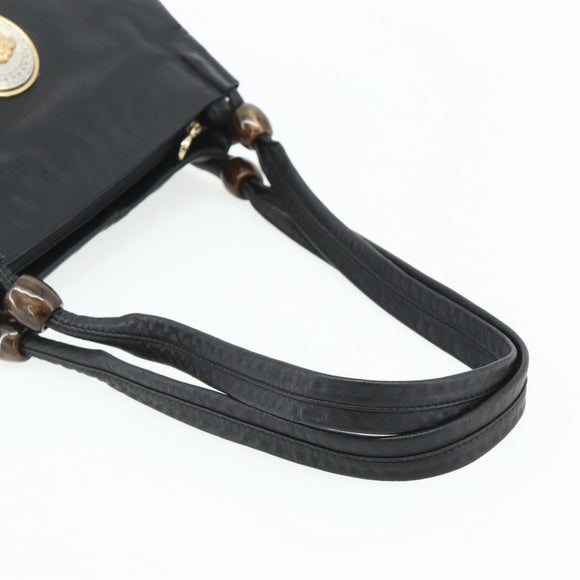 VERSACE Shoulder Bag Leather Black Gold Auth 179275A
