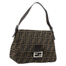FENDI Zucca Canvas Mamma Baguette Shoulder Bag Black Brown Auth 179280A-1