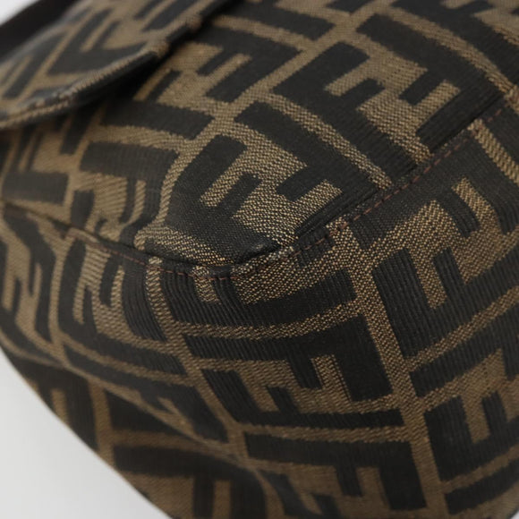 FENDI Zucca Canvas Mamma Baguette Shoulder Bag Black Brown Auth 179280A