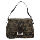 FENDI Zucca Canvas Mamma Baguette Shoulder Bag Black Brown Auth 179280A-2