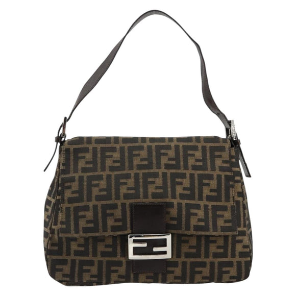 FENDI Zucca Canvas Mamma Baguette Shoulder Bag Black Brown Auth 179280A