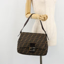 FENDI Zucca Canvas Mamma Baguette Shoulder Bag Black Brown Auth 179280A-25