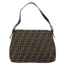 FENDI Zucca Canvas Mamma Baguette Shoulder Bag Black Brown Auth 179280A-3