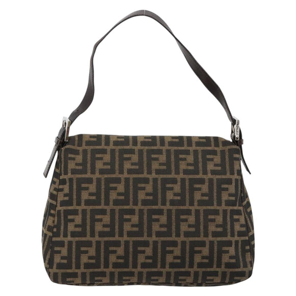 FENDI Zucca Canvas Mamma Baguette Shoulder Bag Black Brown Auth 179280A