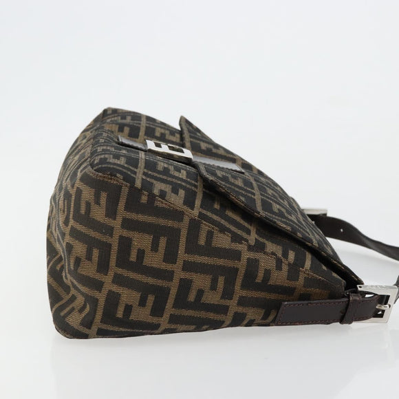 FENDI Zucca Canvas Mamma Baguette Shoulder Bag Black Brown Auth 179280A