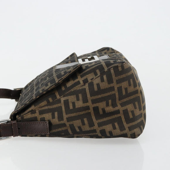 FENDI Zucca Canvas Mamma Baguette Shoulder Bag Black Brown Auth 179280A