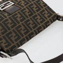 FENDI Zucca Canvas Mamma Baguette Shoulder Bag Black Brown Auth 179280A-6